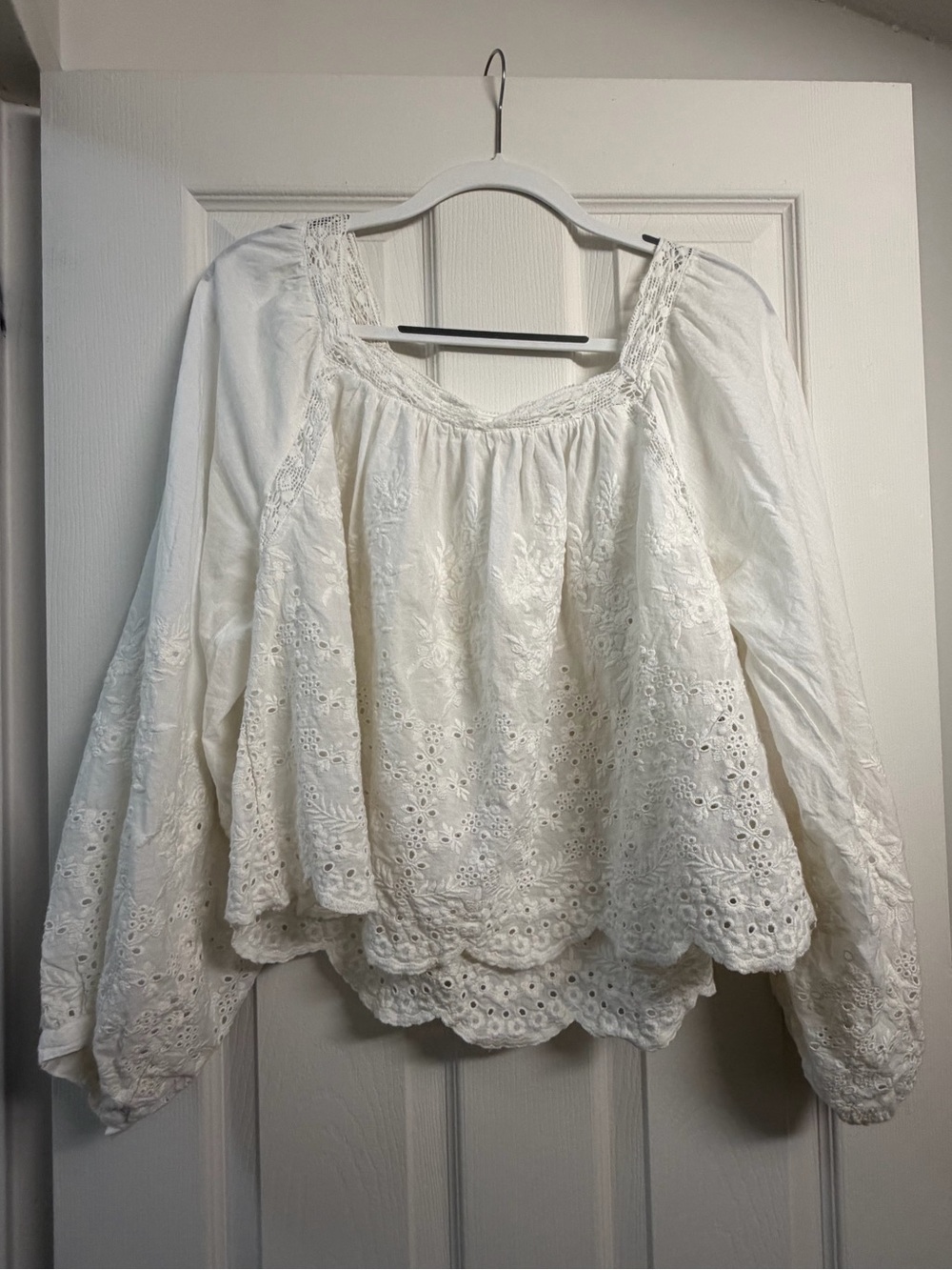Mille White Eyelet Longsleeve Blouse
